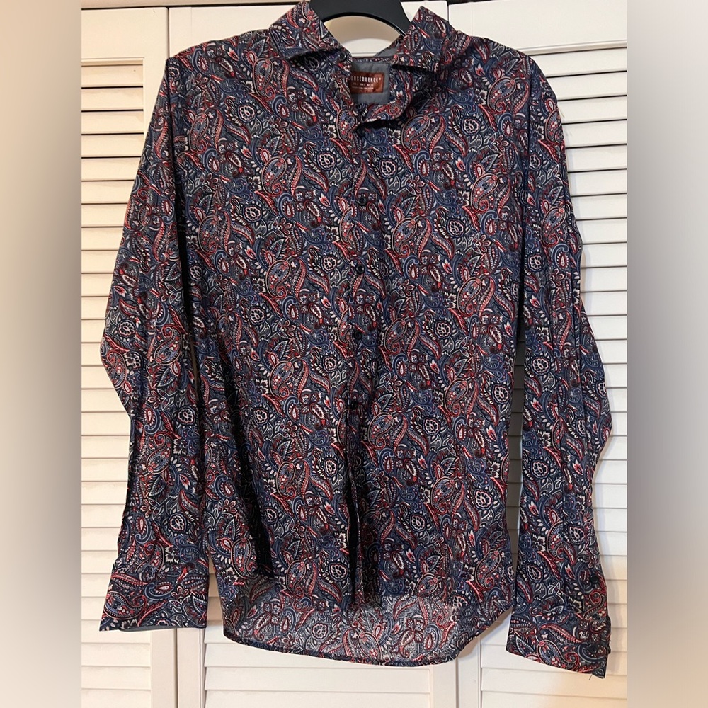 CONSEQUENCE paisley print long sleeve button down collared men’s shirt
